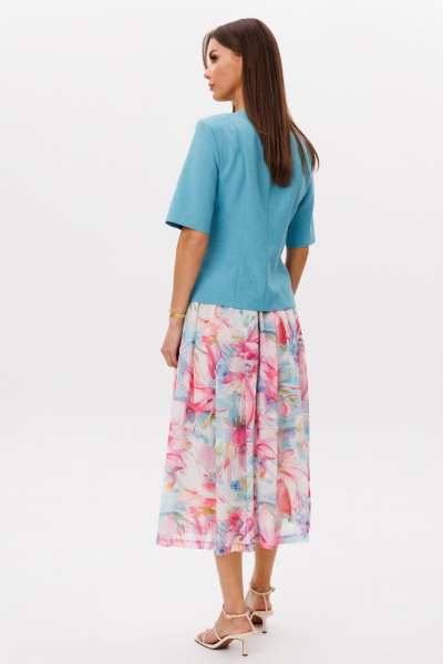 Жакет, юбка Ларс Стиль 1107 бирюза-цветочный_принт - фото 4