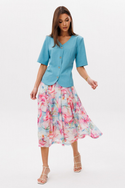 Жакет, юбка Ларс Стиль 1107 бирюза-цветочный_принт - фото 1
