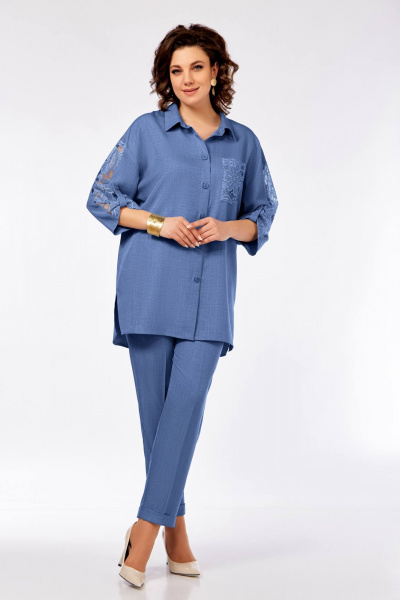 Блуза, брюки Ольга Стиль С-917 сине-фиолетовый - фото 3