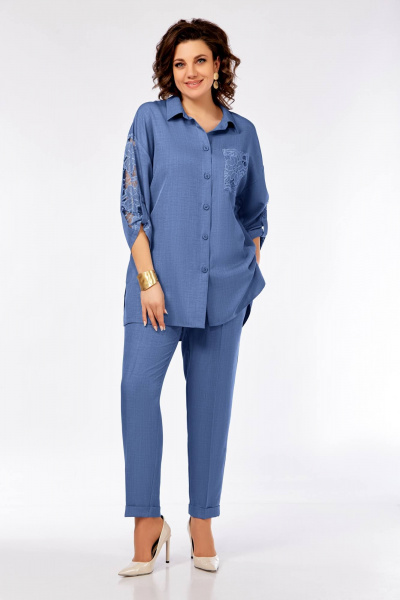 Блуза, брюки Ольга Стиль С-917 сине-фиолетовый - фото 1