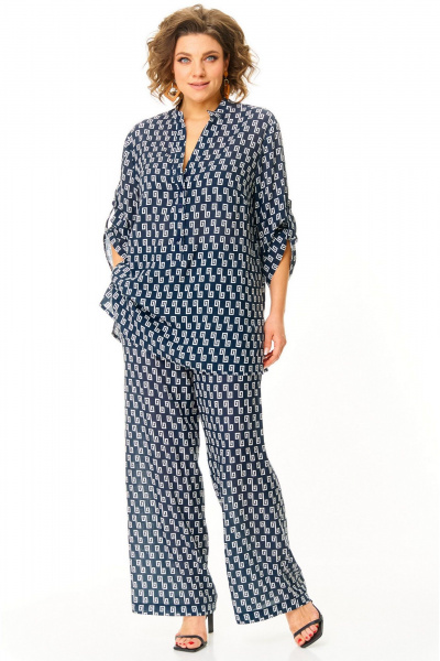 Блуза, брюки БелЭльСтиль 745-1_45_22+ 605-2_73_22 молочно-голубой - фото 5