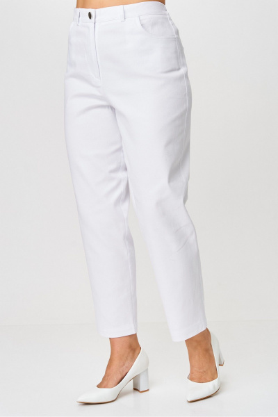 Белые брюки-бананы из хлопка с высоким поясом Rumoda 2192 белый - фото 5