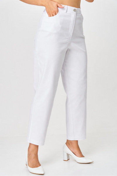 Белые брюки-бананы из хлопка с высоким поясом Rumoda 2192 белый - фото 4