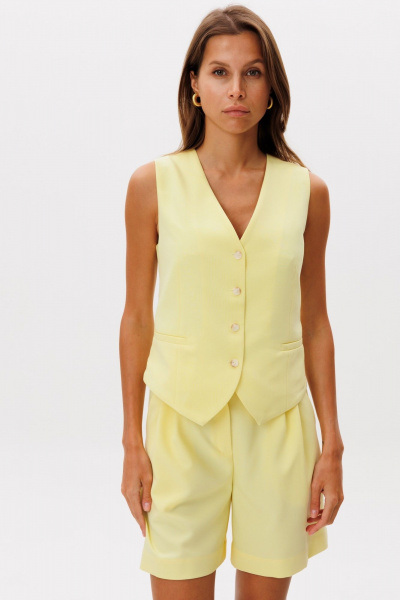 Яркие летние шорты из текстиля с высокой посадкой и карманами THE NAME 2304 лимонный - фото 2