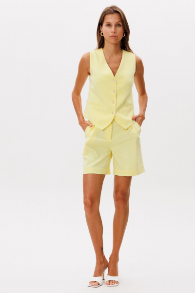 Яркие летние шорты из текстиля с высокой посадкой и карманами THE NAME 2304 лимонный - фото 5