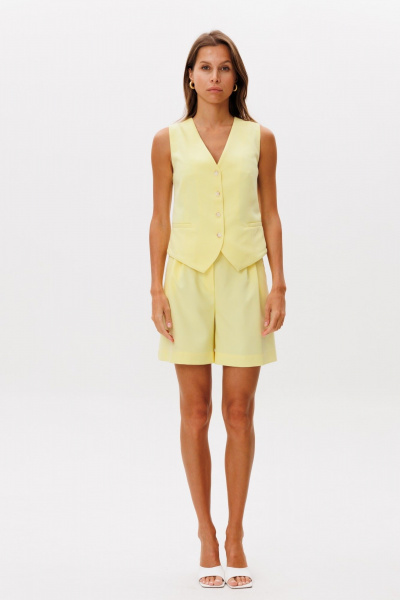 Яркие летние шорты из текстиля с высокой посадкой и карманами THE NAME 2304 лимонный - фото 4