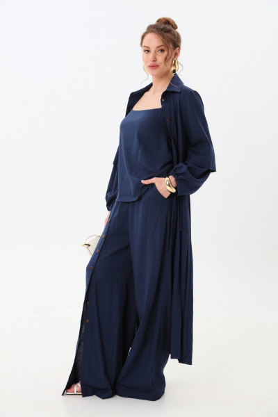 Брюки, кардиган, топ NikVa 976-3 индиго - фото 4