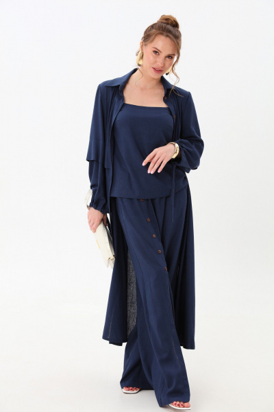 Брюки, кардиган, топ NikVa 976-3 индиго - фото 2