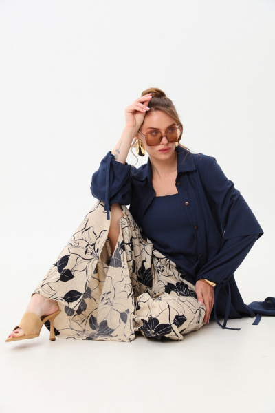 Брюки, кардиган, топ NikVa 976-4 индиго_лилии - фото 7