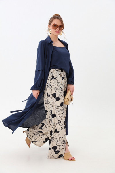 Брюки, кардиган, топ NikVa 976-4 индиго_лилии - фото 6