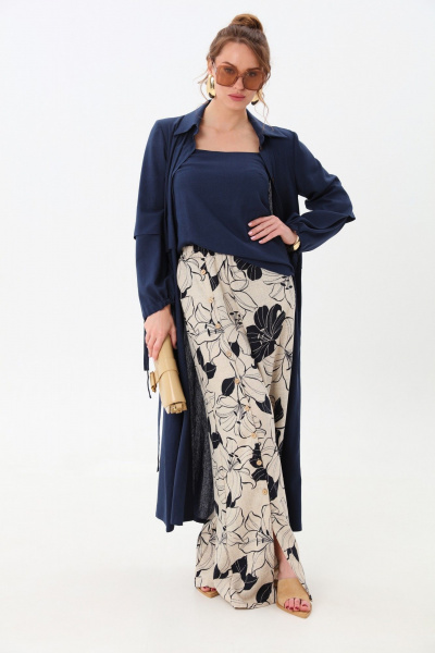 Брюки, кардиган, топ NikVa 976-4 индиго_лилии - фото 2