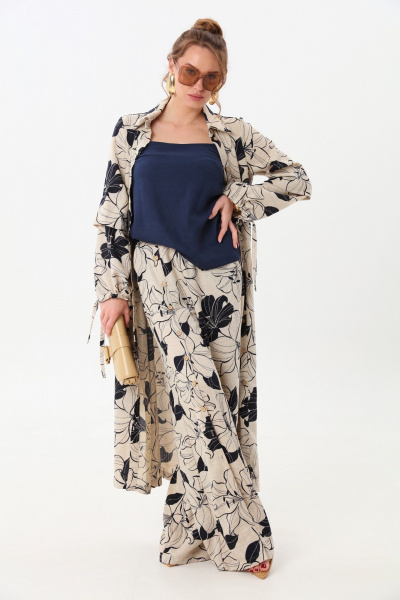 Брюки, кардиган, топ NikVa 976-5 лилии - фото 1