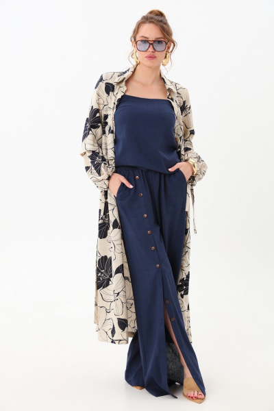 Брюки, кардиган, топ NikVa 976-6 индиго_лилии - фото 1