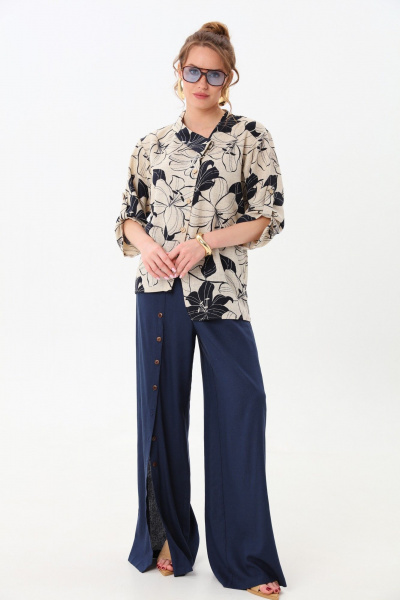 Брюки, жакет NikVa 978-1 лилии_индиго - фото 1