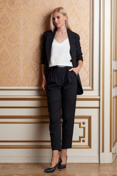 Черный жакет из текстиля, деловой стиль, демисезон Achosa 191 черная полоска - фото 5