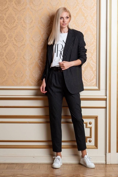 Черный жакет из текстиля, деловой стиль, демисезон Achosa 191 черная полоска - фото 4