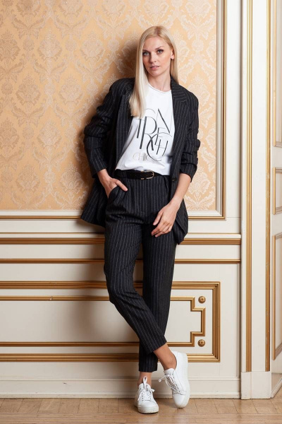 Черный жакет из текстиля, деловой стиль, демисезон Achosa 191 черная полоска - фото 3