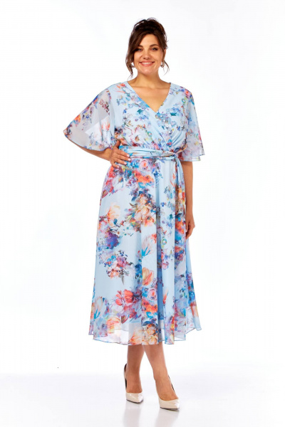 Платье Ольга Стиль С-924 голубой_цветы - фото 8