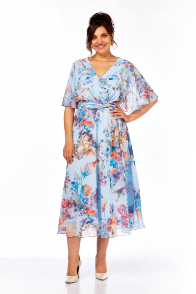 Платье Ольга Стиль С-924 голубой_цветы - фото 7