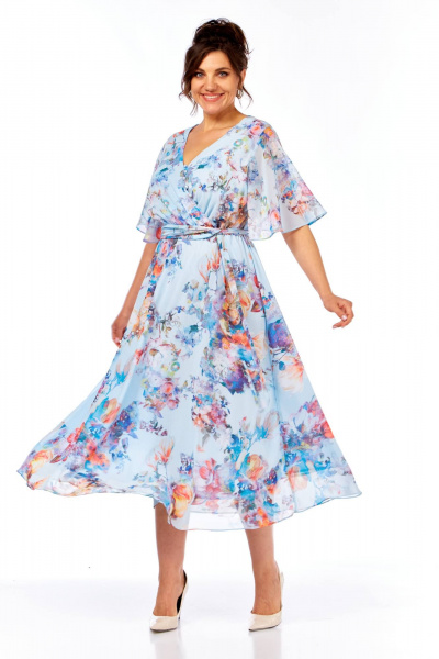 Платье Ольга Стиль С-924 голубой_цветы - фото 6