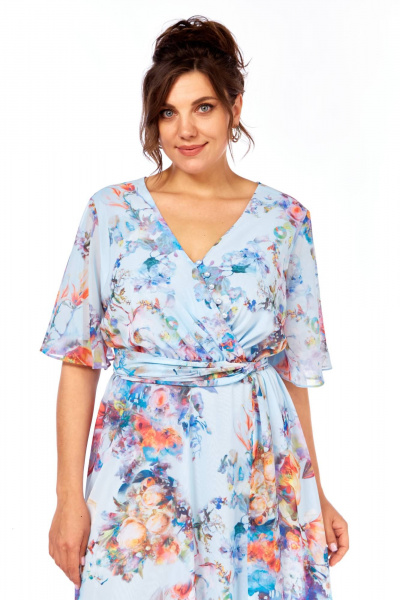 Платье Ольга Стиль С-924 голубой_цветы - фото 5