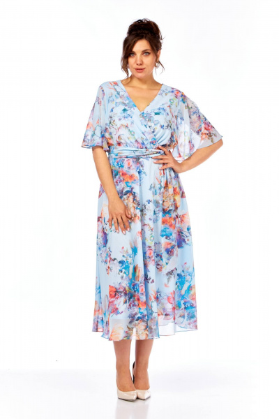 Платье Ольга Стиль С-924 голубой_цветы - фото 2