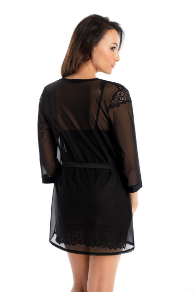 Пеньюар черный из мягкой сетки на запах Teyli 2904/170,176 черный - фото 2