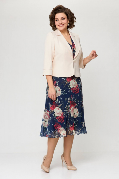 Жакет, платье Slaviaelit 166 пудровый+т.синий_цветы - фото 8
