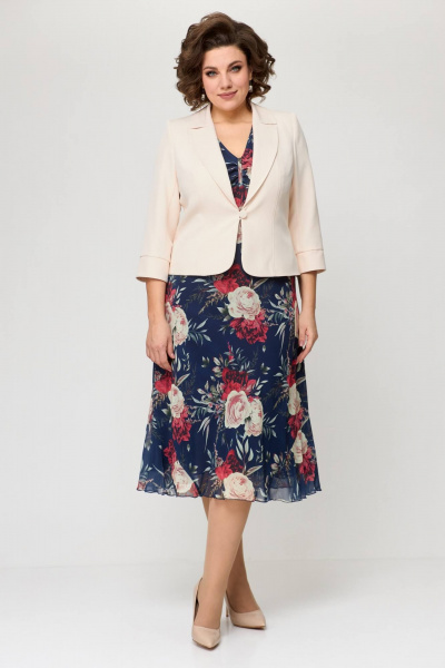 Жакет, платье Slaviaelit 166 пудровый+т.синий_цветы - фото 7