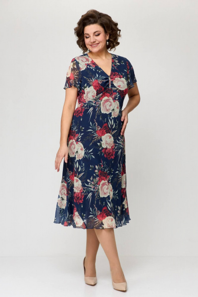 Жакет, платье Slaviaelit 166 пудровый+т.синий_цветы - фото 5