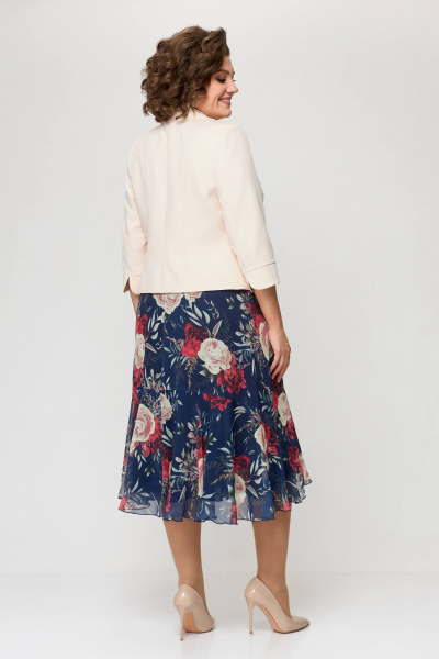 Жакет, платье Slaviaelit 166 пудровый+т.синий_цветы - фото 2