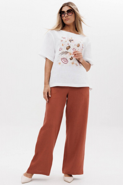 Блуза, брюки Ma Сherie 3157 белый+терракот - фото 6