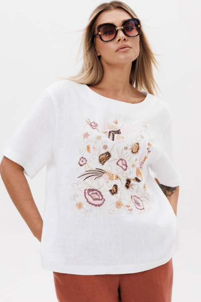 Блуза, брюки Ma Сherie 3157 белый+терракот - фото 5