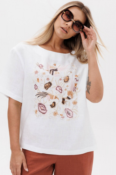 Блуза, брюки Ma Сherie 3157 белый+терракот - фото 3