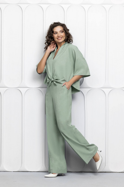 Блуза, брюки Gold Style 2623 бело-зеленый - фото 3