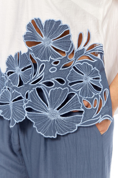 Блуза, брюки Rishelie 989 светло-синий-белый - фото 5