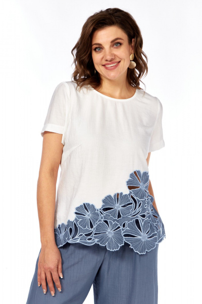 Блуза, брюки Rishelie 989 светло-синий-белый - фото 4