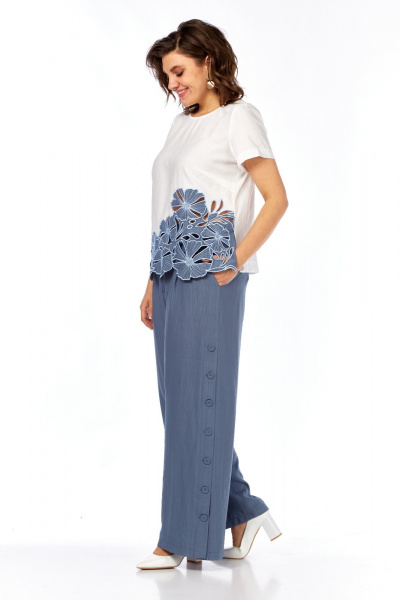 Блуза, брюки Rishelie 989 светло-синий-белый - фото 2