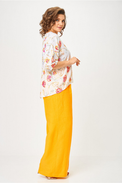 Блуза, брюки Andina city 9071-25 белый-жёлтый - фото 2