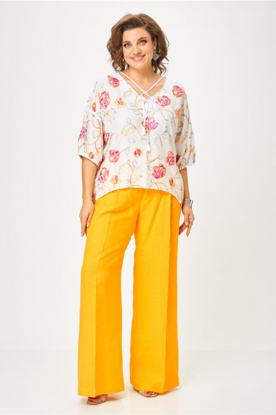 Блуза, брюки Andina city 9071-25 белый-жёлтый - фото 7
