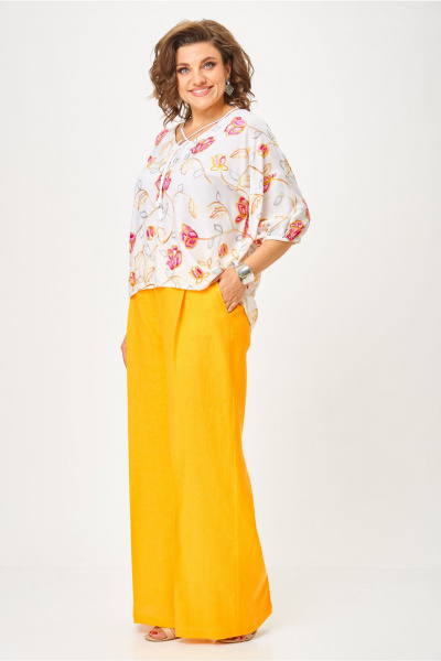 Блуза, брюки Andina city 9071-25 белый-жёлтый - фото 6