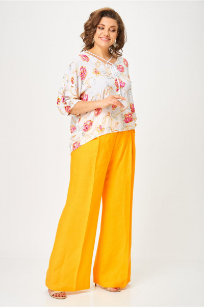 Блуза, брюки Andina city 9071-25 белый-жёлтый - фото 5