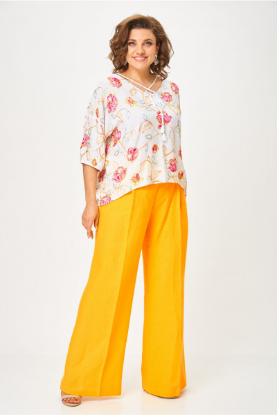 Блуза, брюки Andina city 9071-25 белый-жёлтый - фото 1