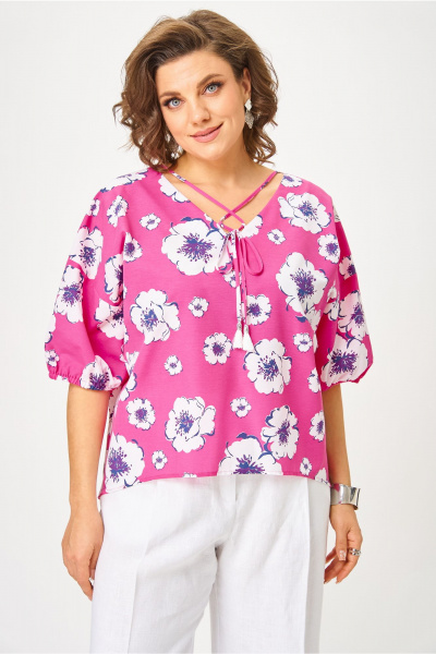 Блуза, брюки Andina city 9071-25 белый-фуксия - фото 8