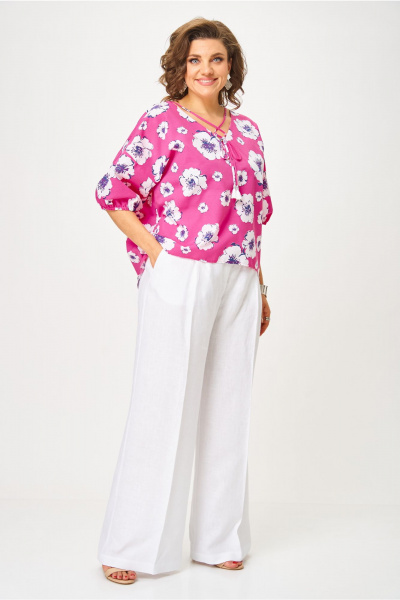 Блуза, брюки Andina city 9071-25 белый-фуксия - фото 7