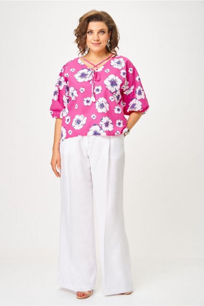 Блуза, брюки Andina city 9071-25 белый-фуксия - фото 1
