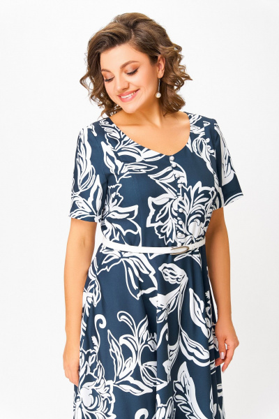 Платье Swallow 856 глубинно-синий/принт_белые_цветы - фото 5