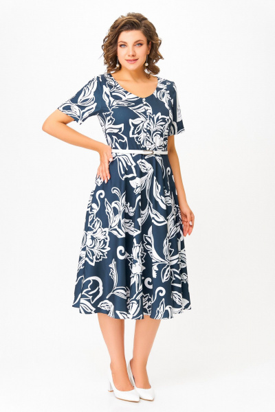 Платье Swallow 856 глубинно-синий/принт_белые_цветы - фото 2