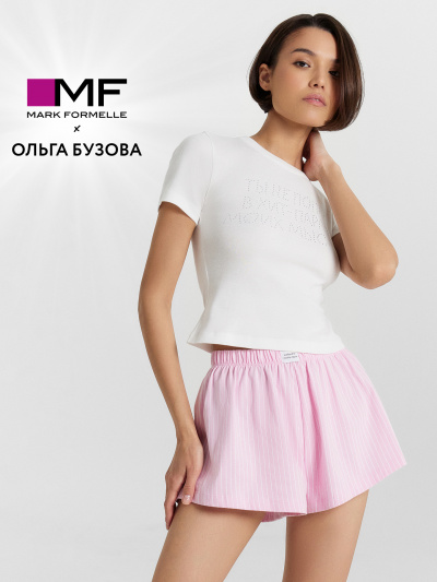 Футболка, шорты Mark Formelle 592617/24-33321ПП-1 белый_бело_розовая_полоска_1сл_аппликация_из_страз - фото 6