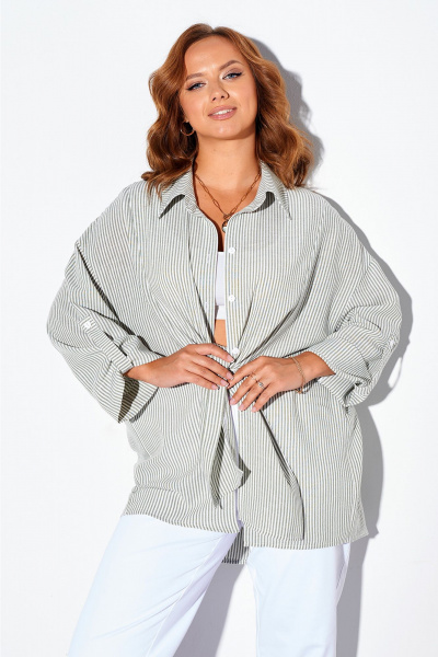 Рубашка Liona Style 897 оливка_полоска - фото 1